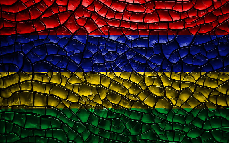 Flag of Mauritius cracked soil, Africa, Mauritius flag, 3D art, Mauritius, African countries, national symbols, Mauritius 3D flag, HD wallpaper