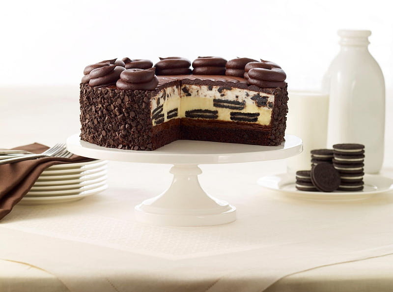 Oreo Cheesecake, cake, sweets, food, chocolate, biscuits, milk, white, dessert, HD wallpaper