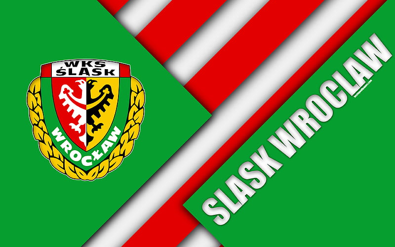 Slask Wroclaw FC logo, material design, Polish football club, green red abstraction, Wroclaw, Poland, Ekstraklasa, football, HD wallpaper