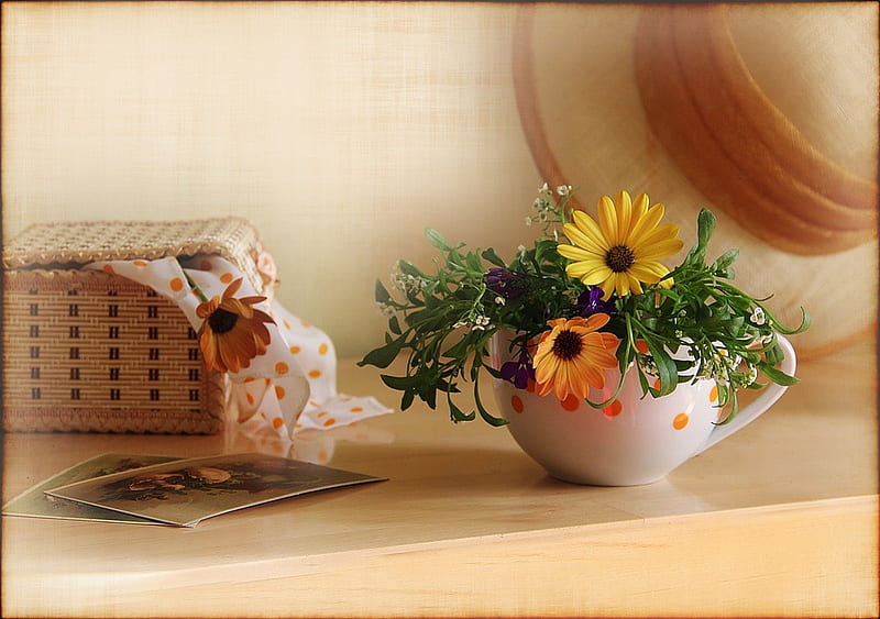 Still life, flowers, cup, old, hat, HD wallpaper | Peakpx