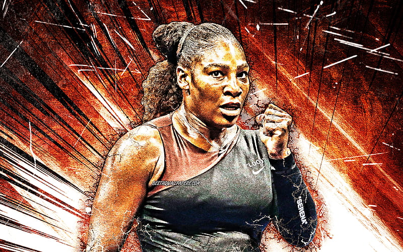 Serena Williams, WTA, grunge art, american tennis players, brown abstract rays, Serena Jameka Williams, tennis, fan art, Serena Williams, HD wallpaper