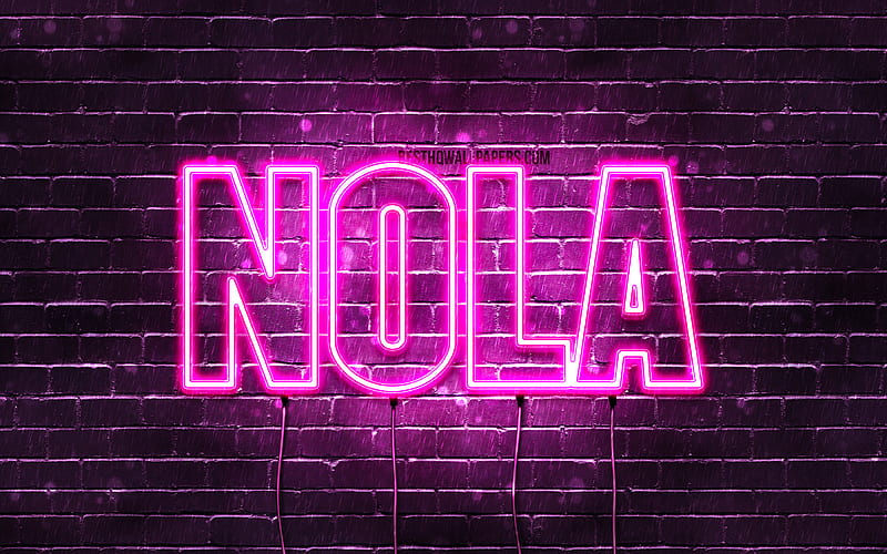 Nola with names, female names, Nola name, purple neon lights, horizontal text, with Nola name, HD wallpaper