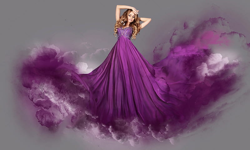 Purple Passion, gown, Lady, lovely, model, blonde, bonito, fashion, Feminine, HD wallpaper