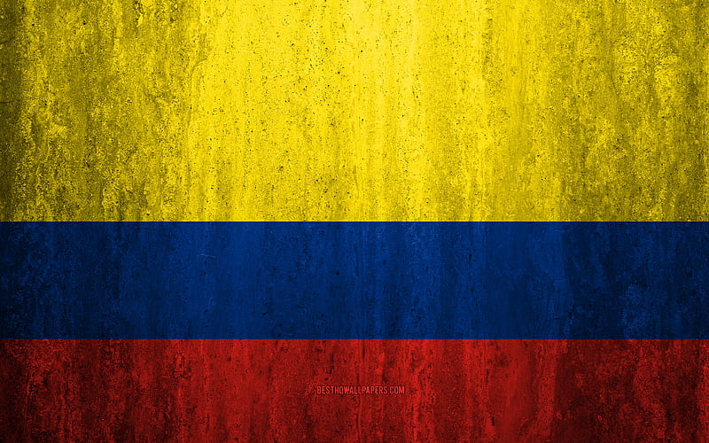 Flag of Colombia stone background, grunge flag, South America, Colombia flag, grunge art, national symbols, Colombia, stone texture, HD wallpaper