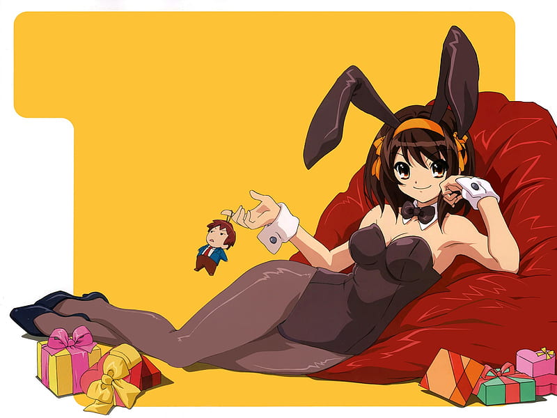 Haruhi bunny, cute, haruhi, girl, anime, bunny coustume, sexy, HD wallpaper