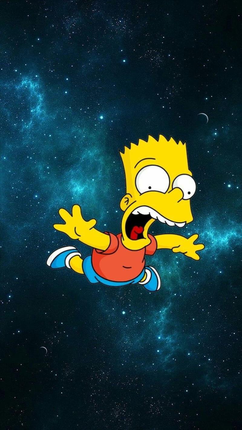 Flying Bart, cartoon, funny, galaxy, humor, simpsons, space, HD phone wallpaper