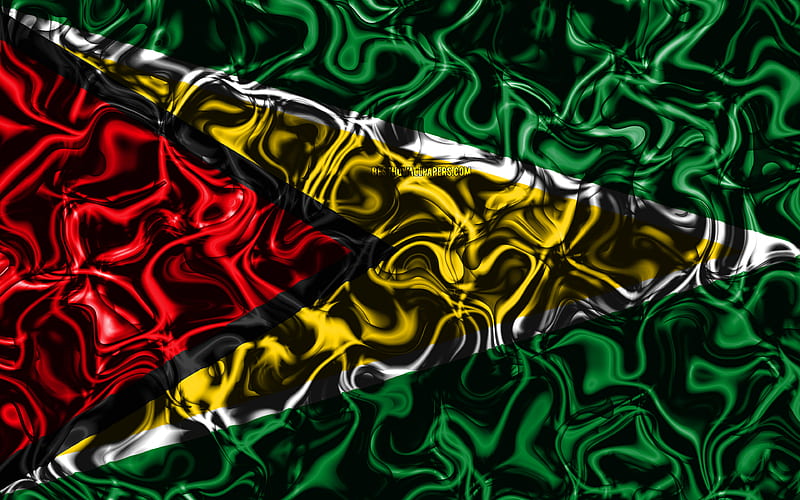 Flag of Guyana, abstract smoke, South America, national symbols, Guyanese flag, 3D art, Guyana 3D flag, creative, South American countries, Guyana, HD wallpaper