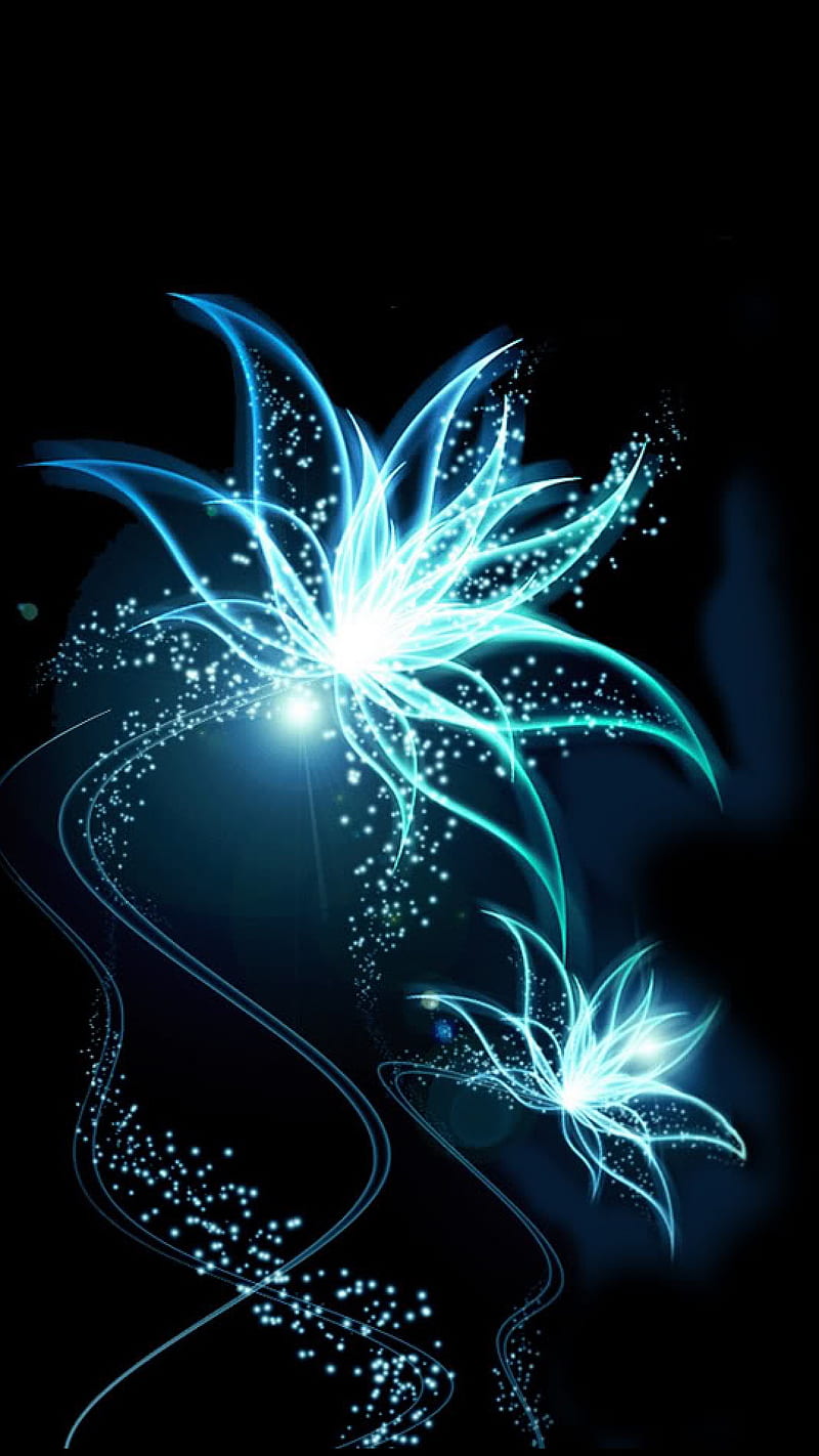 neon flowers, blue, HD phone wallpaper