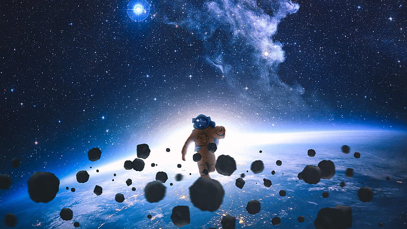 Astronaut Running In Space , astronaut, artist, artwork, digital-art, HD wallpaper
