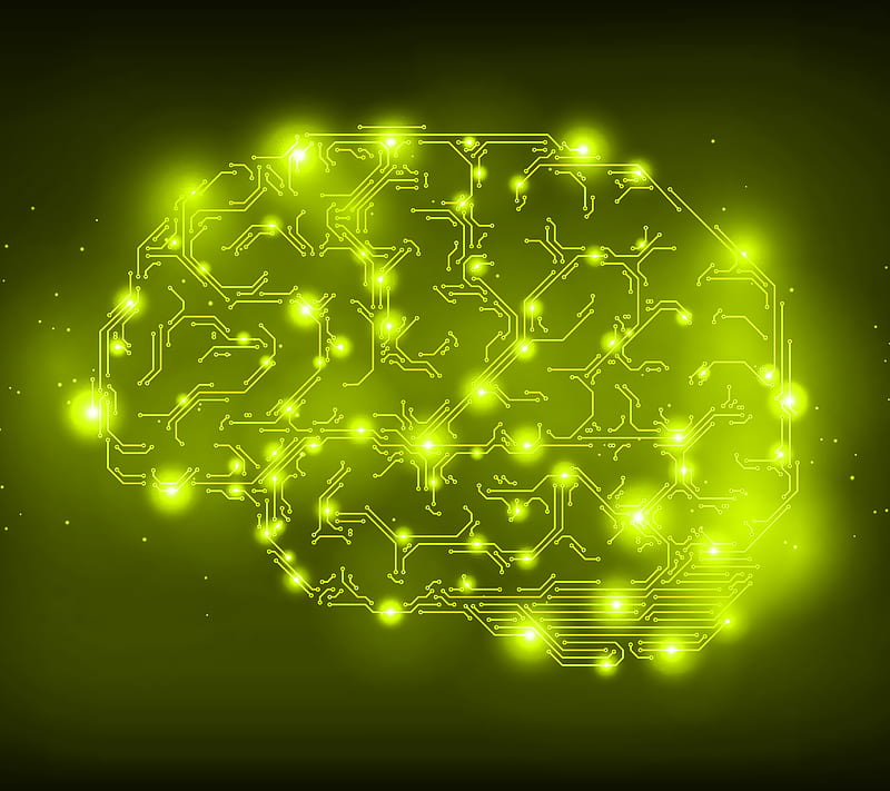 Brainy Tech, brain, circuit, cpu, technology, yellow, HD wallpaper