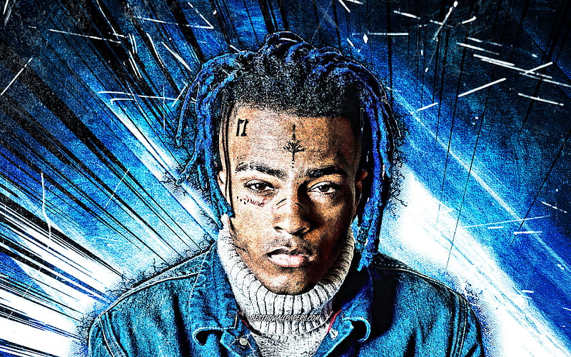 XXXTentacion, grunge art, american rapper, music stars, creative, blue abstract rays, american celebrity, Jahseh Dwayne Ricardo Onfroy, XXXTentacion, HD wallpaper