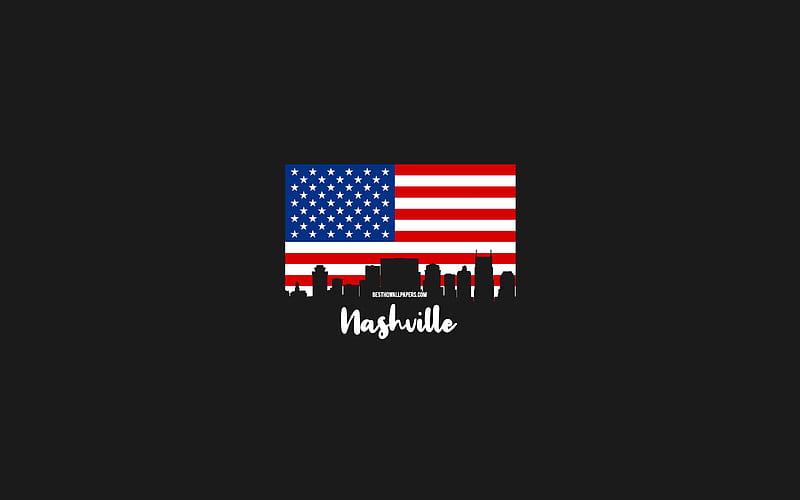 Nashville, American cities, Nashville silhouette skyline, USA flag, Nashville cityscape, American flag, USA, Nashville skyline, HD wallpaper