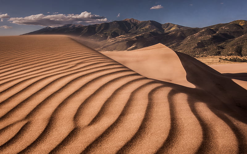 desert, sand dunes, mountain landscape, waves in the sand, Africa, HD wallpaper