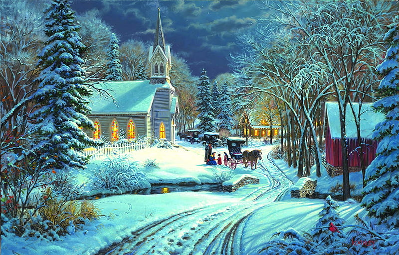 Winter Painting, pretty, Painting, Art, Winter, HD wallpaper