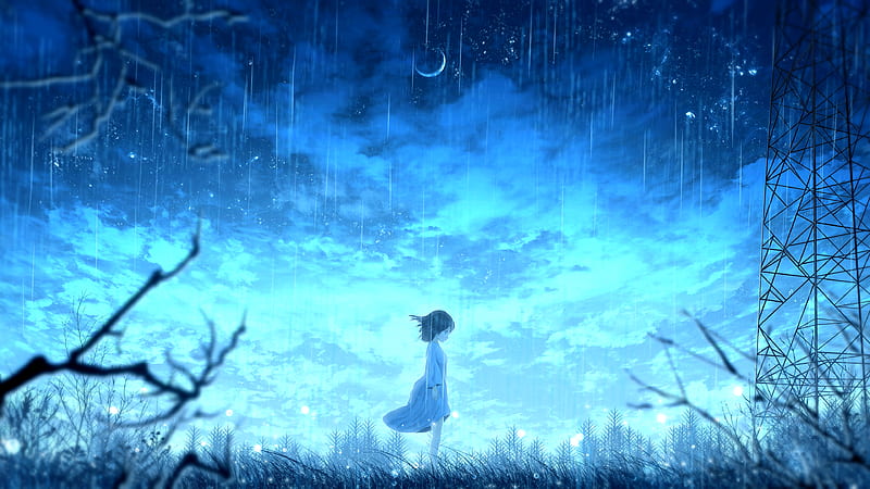 Anime Girl Night Rain , anime-girl, anime, artist, artwork, digital-art, HD wallpaper