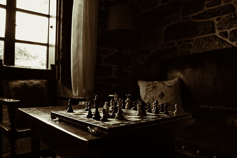 chessboard on table beside window, HD wallpaper