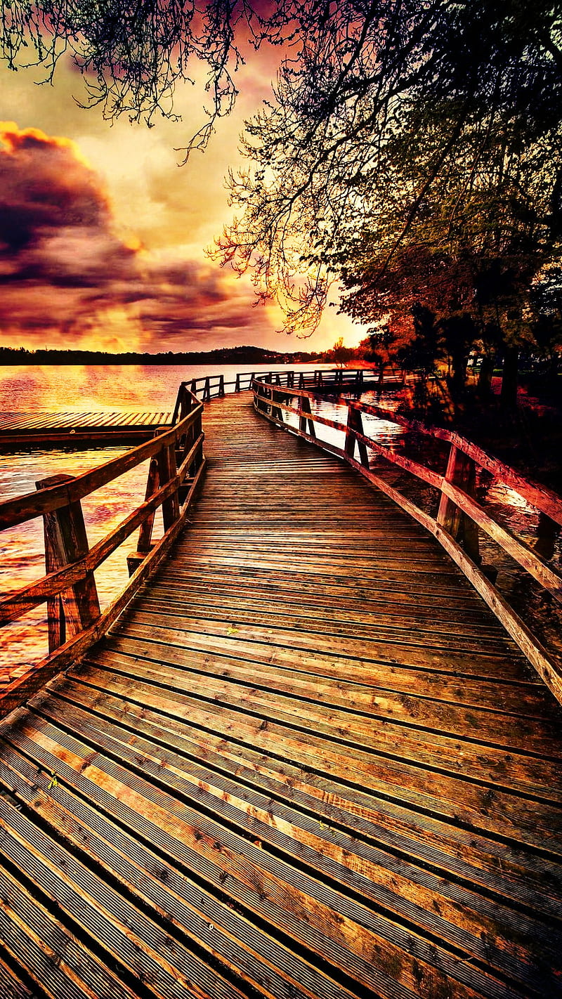 Colorful Bridge, autumn, autumn , path landscapes, lonely, collection colorful, HD phone wallpaper