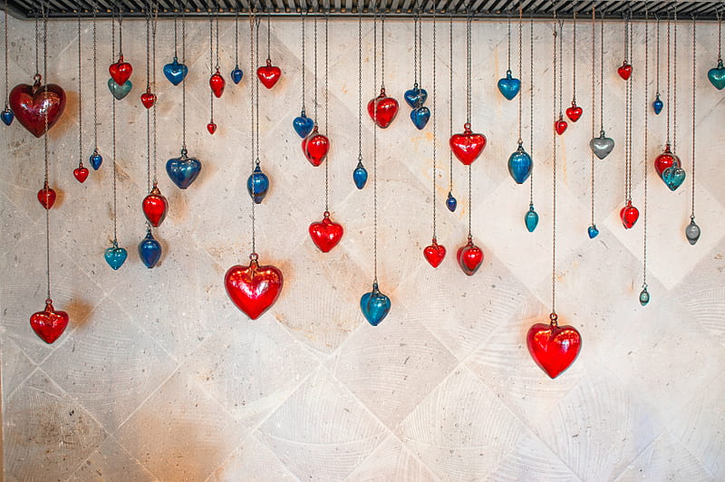 corazones, pendants, glass, decoration, love, HD wallpaper