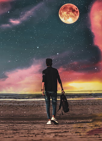 Anime Boy Alone Night Scenery 4K Phone iPhone Wallpaper #814a