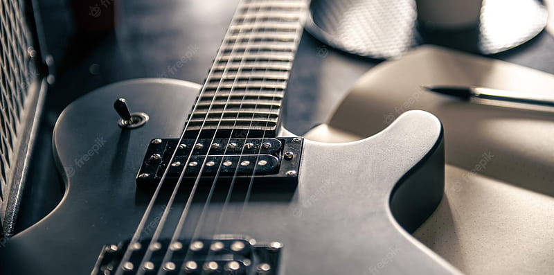 Premium . Closeup electric guitar and notepad concept of musical creativity, 7 String Guitar, HD wallpaper