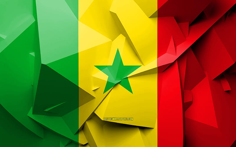 Flag of Senegal, geometric art, African countries, Senegalese flag, creative, Senegal, Africa, Senegal 3D flag, national symbols, HD wallpaper