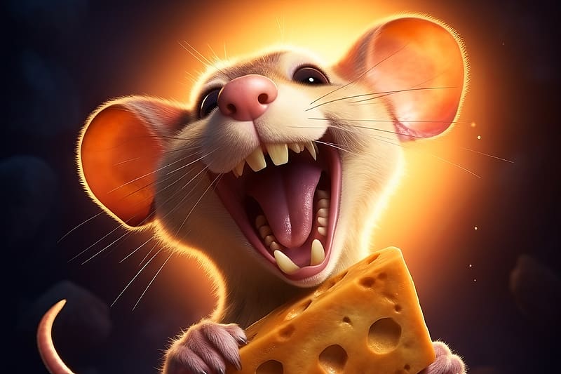 Mouse, fantasy, smile, yellow, face, happy, orange, cheese, neuroset, HD wallpaper