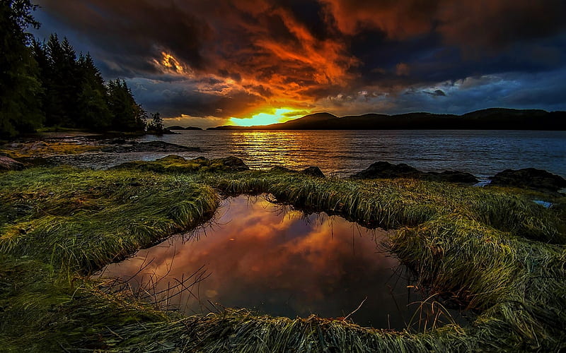 Dramatic Lake Sunset, HD wallpaper