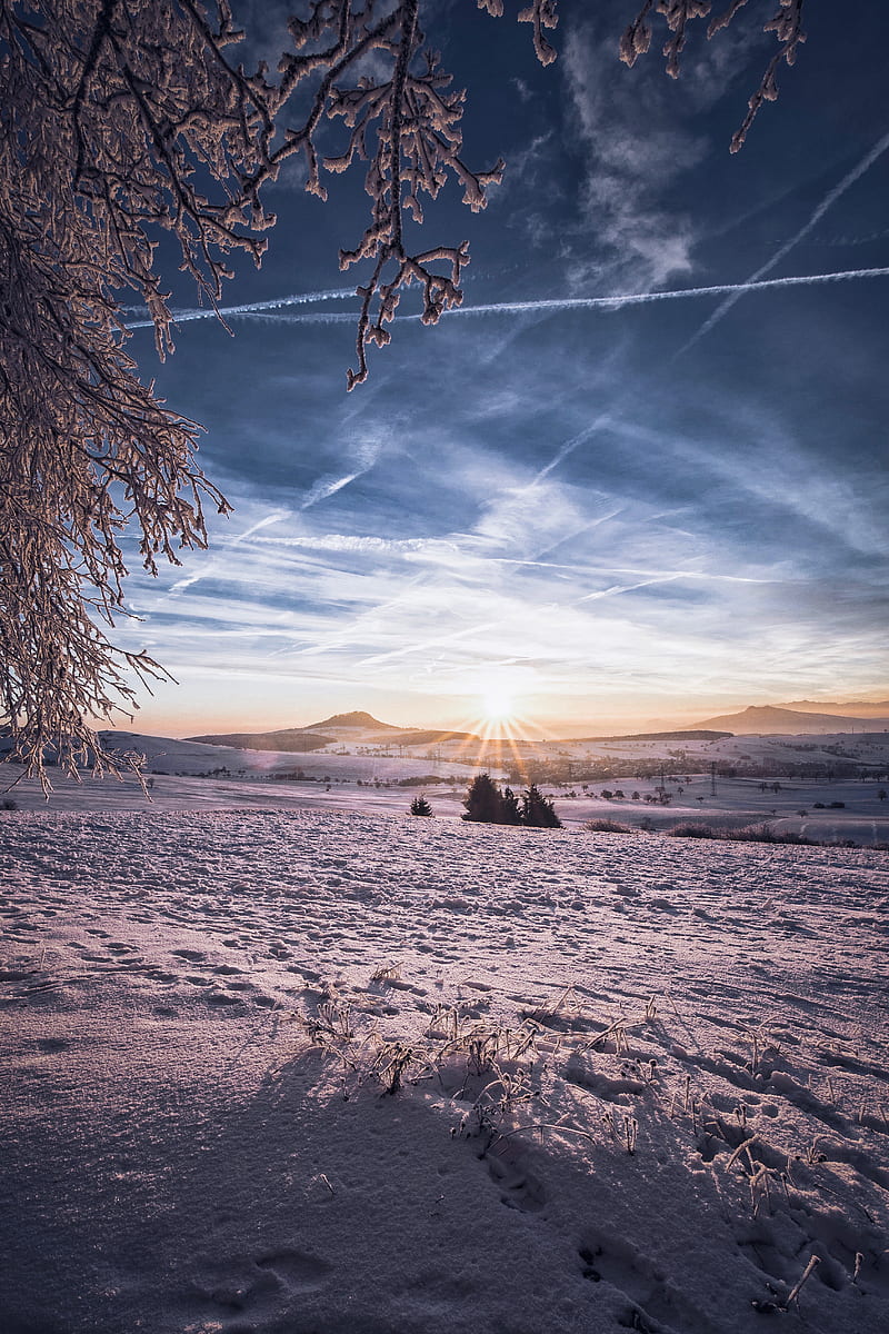 landscape, winter, snow, sun, hills, relief, HD phone wallpaper