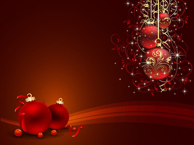 RED CHRISTMAS ORNAMENTS, ornaments, red, gold, christmas, HD wallpaper
