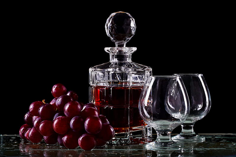 Food, Wine, Alcohol, Carafe, Glass, Grapes, HD wallpaper