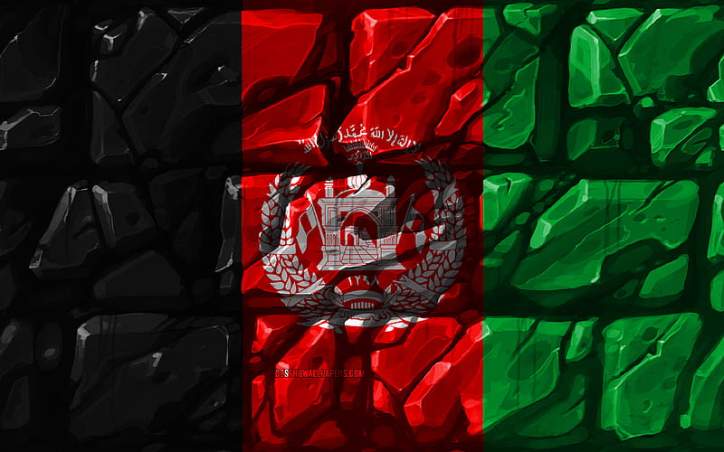 Afghan flag, brickwall Asian countries, national symbols, Flag of Afghanistan, creative, Afghanistan, Asia, Afghanistan 3D flag, HD wallpaper
