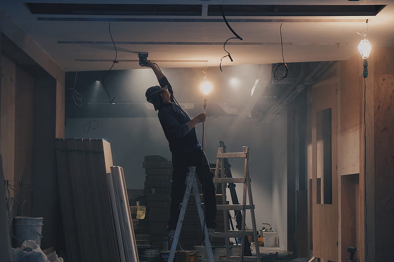 man on white ladder, HD wallpaper