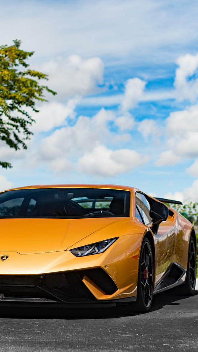 Golden Lambo, car, huracan, hypercar, lamborghini, orange, performante ...