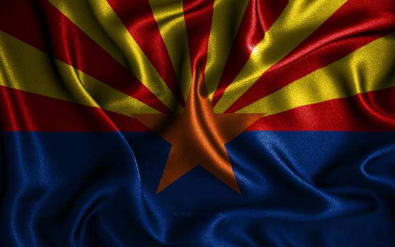 Arizona flag silk wavy flags, american states, USA, Flag of Arizona, fabric flags, 3D art, Arizona, United States of America, Arizona 3D flag, US states, HD wallpaper