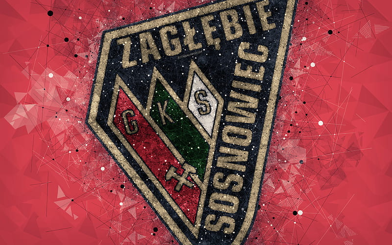 Zaglebie Sosnowiec geometric art, logo, red abstract background, Polish football club, Ekstraklasa, Sosnowiec, Poland, football, creative art, HD wallpaper