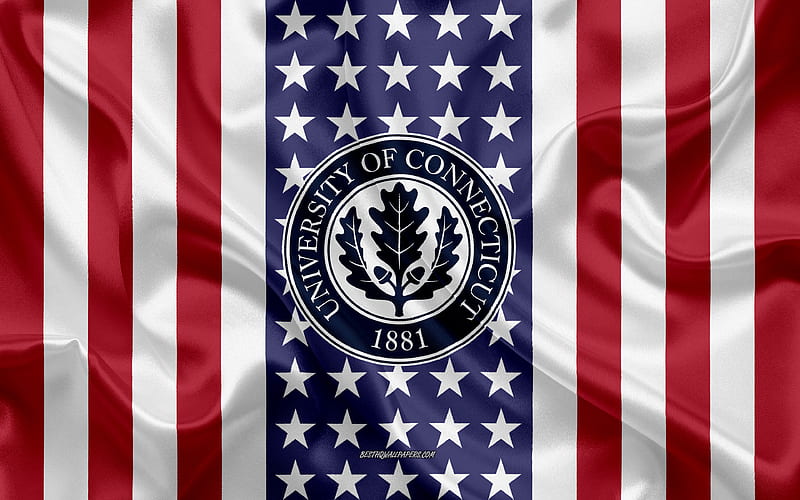 University of Connecticut Emblem, American Flag, University of Connecticut logo, Storrs, Connecticut, USA, Emblem of University of Connecticut, HD wallpaper