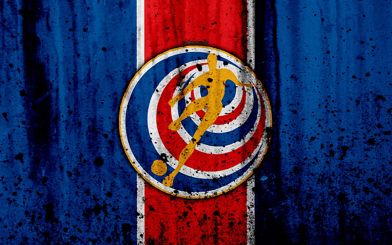 Costa Rica national football team emblem, grunge, North America, football, stone texture, soccer, Costa Rica, logo, North American national teams, HD wallpaper