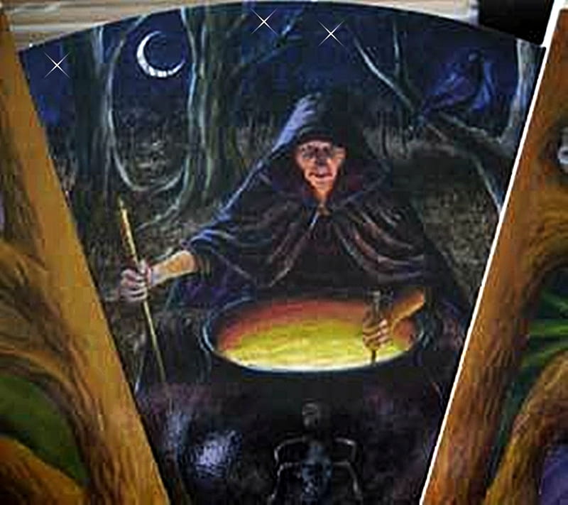 Samhain Eve Magic~, witch, cauldron, dark forrest, samhain, all hallows eve, HD wallpaper