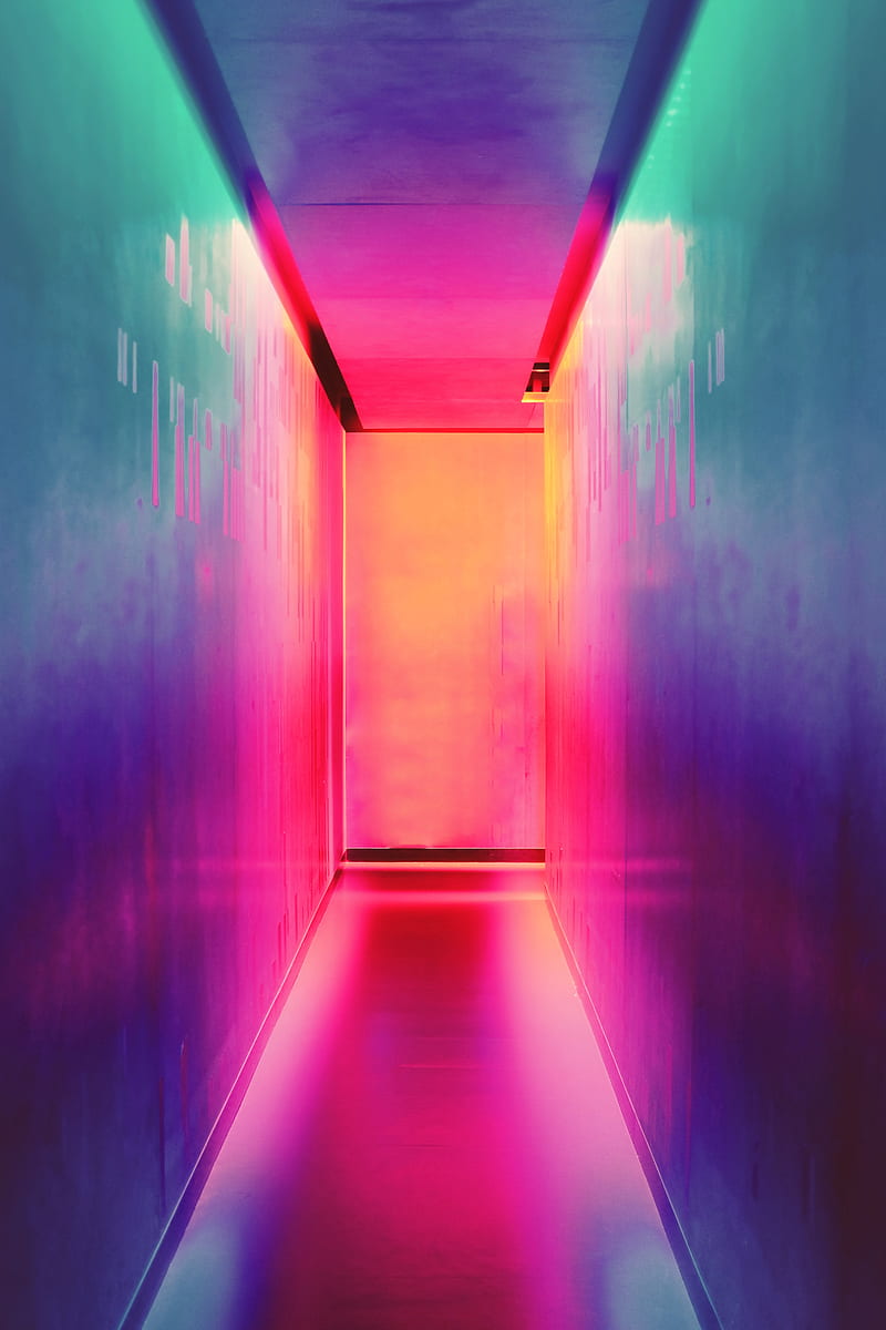 bright, lights, hallway, colorful, pink, HD phone wallpaper