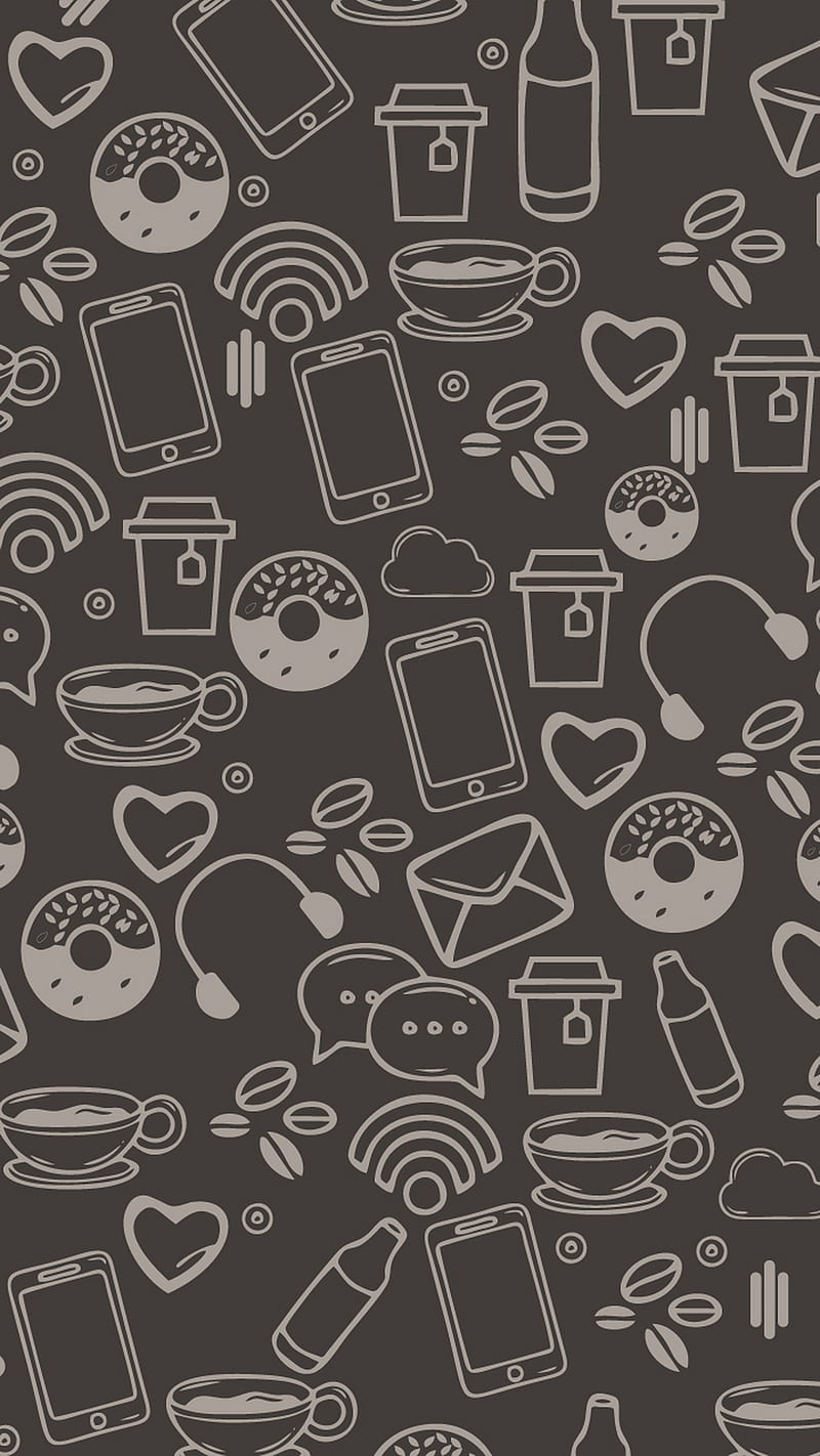 Dark Seamless Pattern, black, cafe, chat, drawing, icon, love, social, theme, HD phone wallpaper