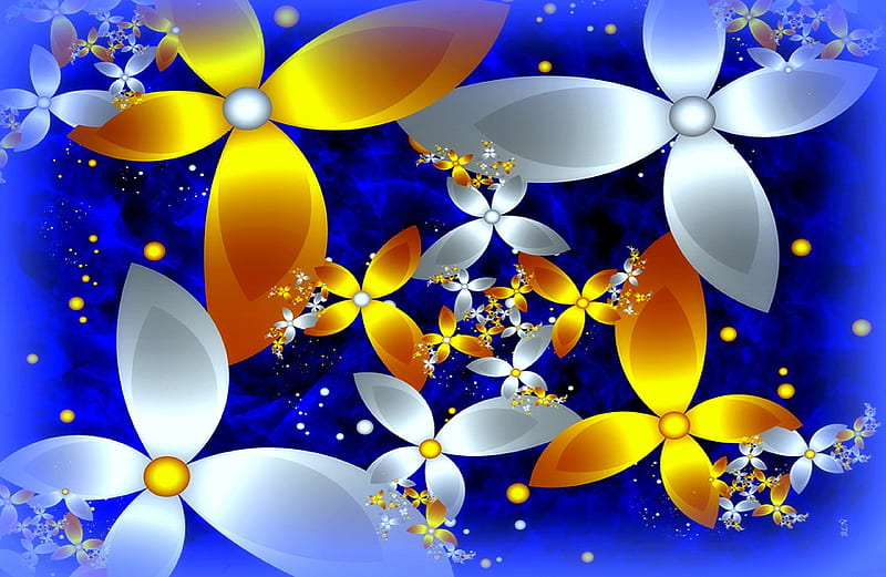 ✫Autumn of Silver & Gold✫, lovely, blue dreams, colors, love four seasons, bonito, softness beauty, creative pre-made, digital art, cool, raw fractals, flowers, fractal art, collages, silver and gold, HD wallpaper