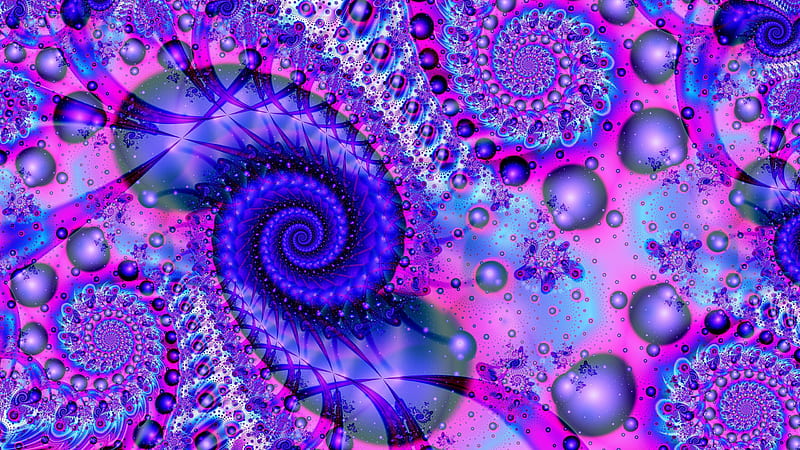 Pink Blue Fractal Spiral Bright Patterns Abstract, HD wallpaper