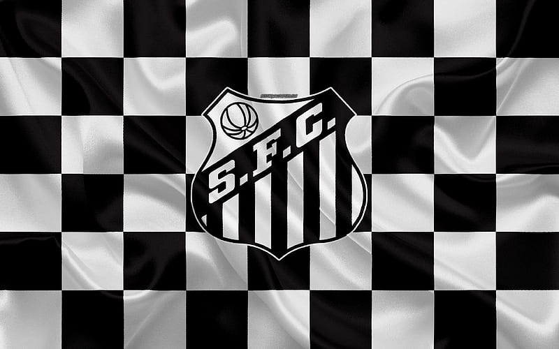 Santos FC logo, creative art, black and white checkered flag, Brazilian football club, Serie A, emblem, silk texture, Sao Paulo, Brazil, HD wallpaper
