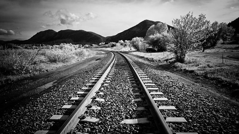 Black And White Of Mountains And Railway Track Black And White, HD wallpaper