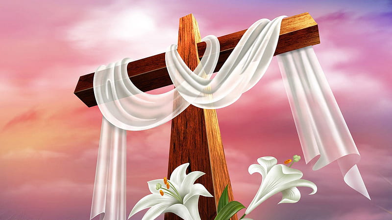 Cross With White Cloth And White Flowers Cross, HD wallpaper