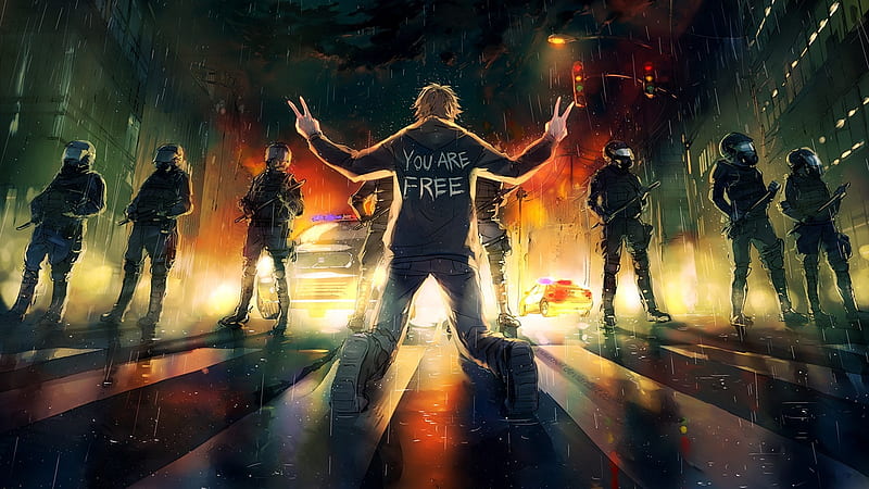 you are , police, raining, dom of speech, Anime, HD wallpaper