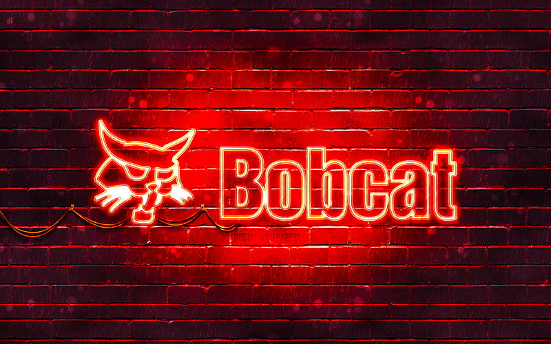 Bobcat red logo, , red brickwall, Bobcat logo, brands, Bobcat neon logo, Bobcat, HD wallpaper