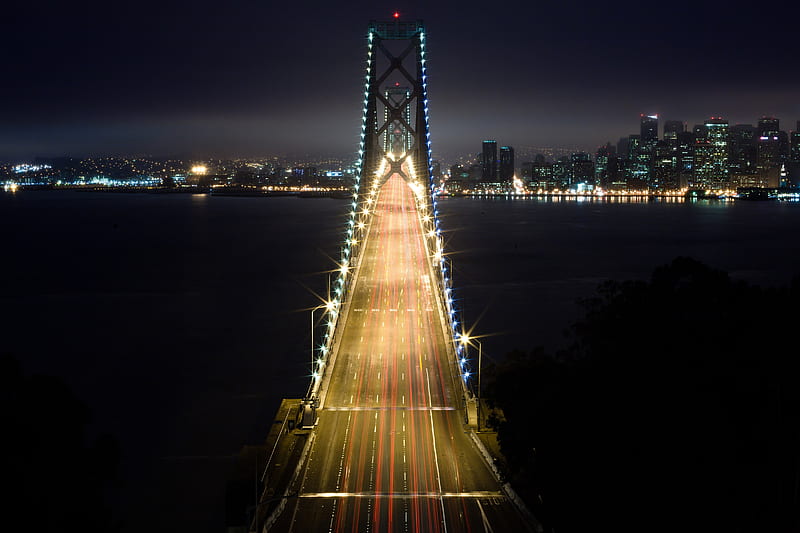 Bridge in the night, cool, arhitecture, bridge, beauty, lights, night, HD wallpaper