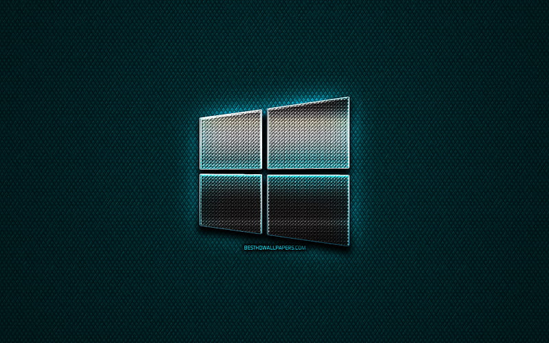 Windows 10 glitter logo, OS, creative, blue metal background, Windows 10 logo, brands, Windows 10, HD wallpaper