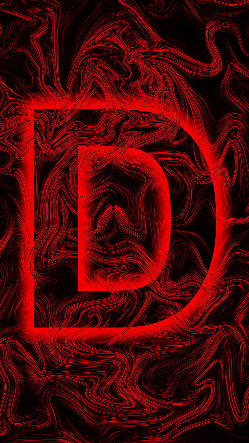 Letter D red black, abstract, colors, flow, glow, letter D, lines, mix, HD phone wallpaper